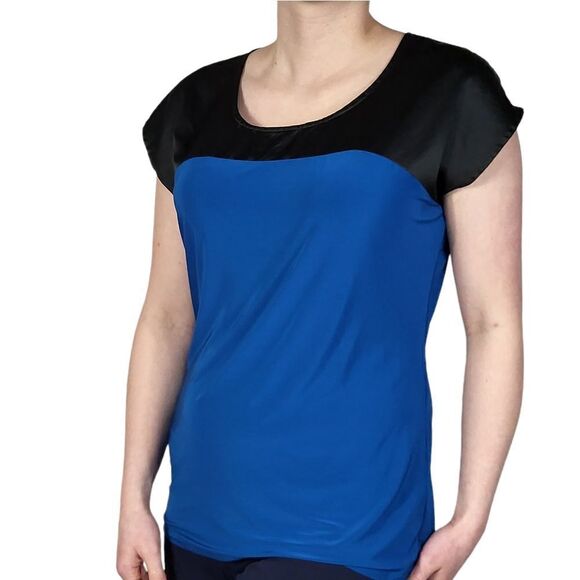 The Limited Blue And Black Color Block Short Sleeve Top - Picture 2 of 6